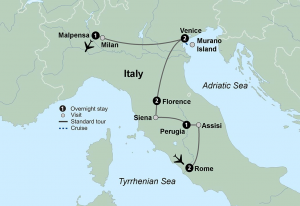 Collette Tours Reflections of Italy Tour Map